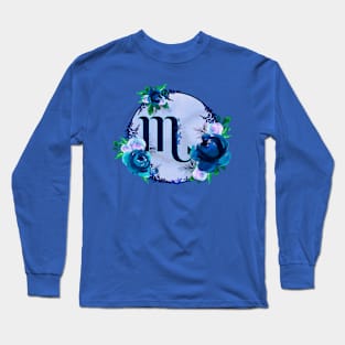 Scorpio Zodiac Horoscope Blue Floral Monogram Long Sleeve T-Shirt